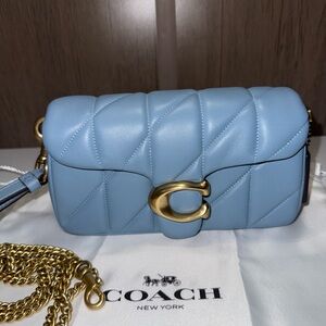 Coach Mini Blue Quilted Leather Bag with Gold Chain